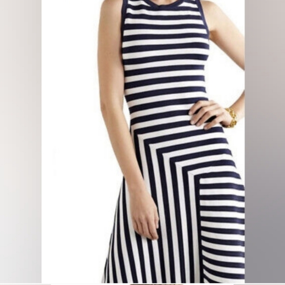 MICHAEL KORS Asymmetrical Stripe Panel Stretch Ribbed Sleeveless Dress NWT - Picture 2 of 13